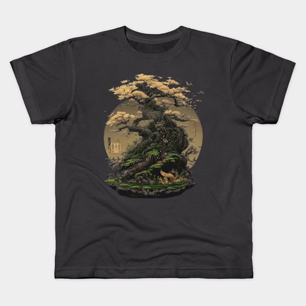 Japanese Moon Tree of Life Kids T-Shirt by HideTheInsanity